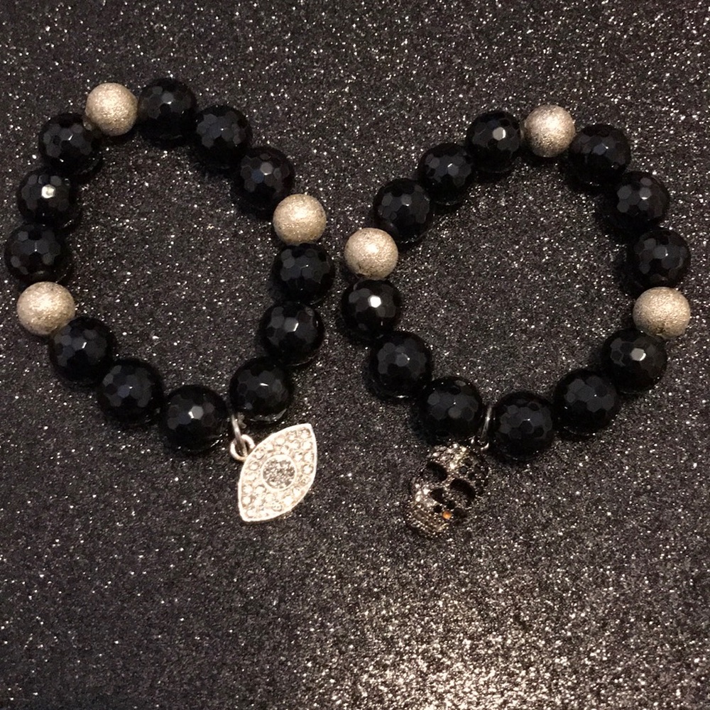 🛍Black beaded stretch charm bracelets